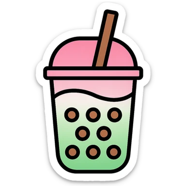 Aesthetic Bubble Tee with a pink-to-white and white-to-green match gradient, brown balls and a brown tube sticker