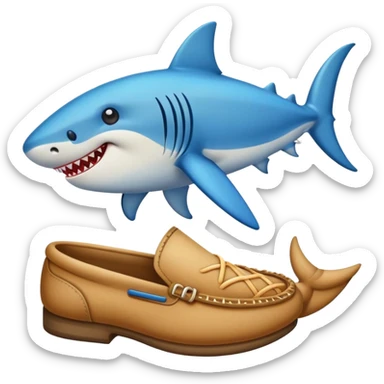 Emoji de un tiburón con pies y calzados azules sticker