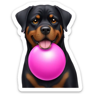 Rottweiler with a pink ruber ball sticker
