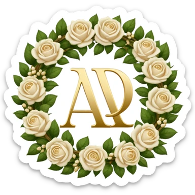 I love you initials A D in a wreath of white roses sticker