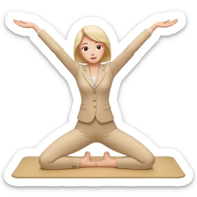 нарисуй девушку в бежевом костюме, которая занимается  растяжкой на коврике sticker