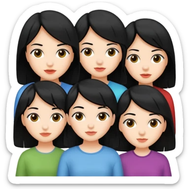 Five fair-skinned girls with black hair sticker