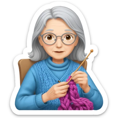 elderly women  working knitting in long hair sticker