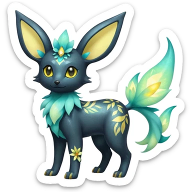 Multicolored sparkly light pale pastel whitish pretty cool elegant realistic flowery exotic Trico-Bolthund-Electrike-Luxray-Umbreon-Leafeon-hybrid, full body sticker