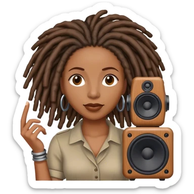 Black woman with locs with speaker sticker