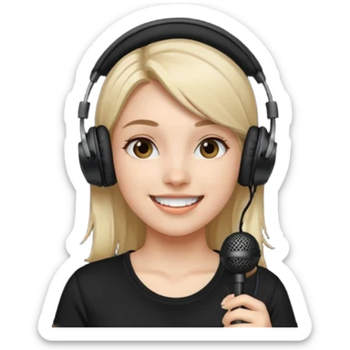 Female, happy, wearing headphone having mic, t-shirt 
 sticker