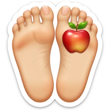two feet soles, exact pose and look as reference image, apple emoji style, no toenails, smooth and rounded toes, anatomically correct, no nails anywhere, winking sticker