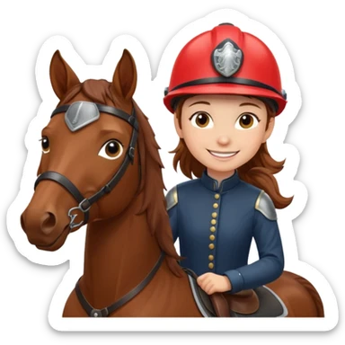 brown haired girl on a cheatnut hporse smiling' sticker