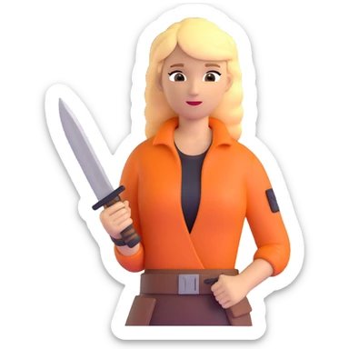 Blonde outdoorsy woman with a survival knife sticker