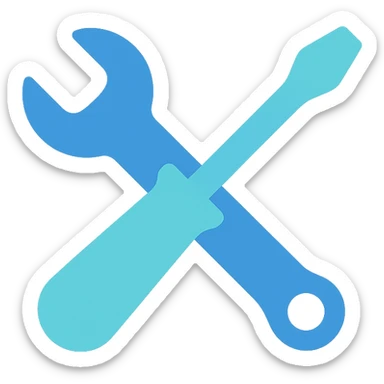 Wrench and screwdriver crossed, flat emoji style, outline with blue and turquoise colors sticker