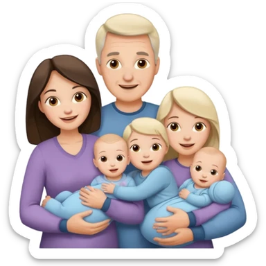 Family emoji with a mom and a dad, an older sister and two young twins sticker
