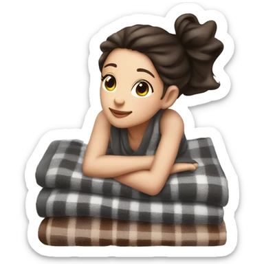 Brunette ￼clean girl folded plaid blanket  sticker