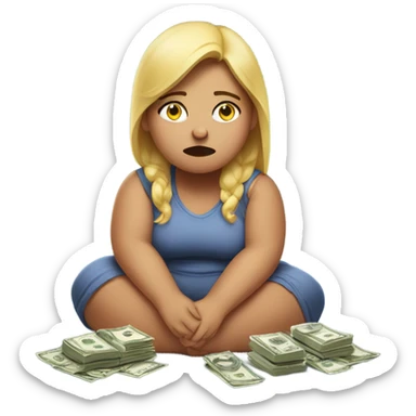 overweight girl crying with four dollars sticker