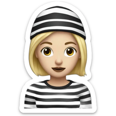 bank robber blonde woman with black beanie hat eye mask and striped shirt sticker