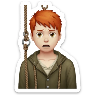 red headed boy hanging by his neck from a noose sticker