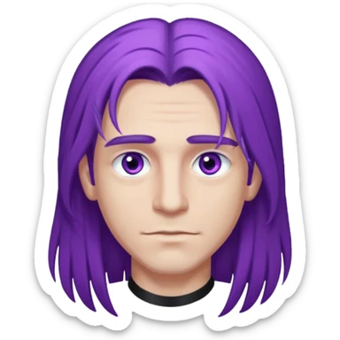 A man with long purple hair and nice long eyelashes with light purple eyes and a black shirt on sticker