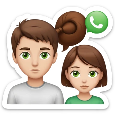 boy with brown hair and green eyes and girl with brown hair brown eyes  sticker