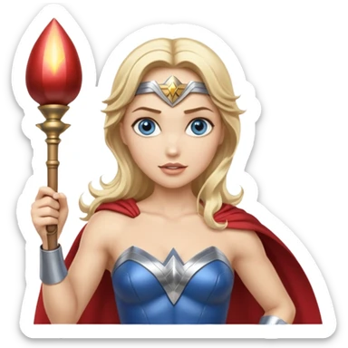 Blonde blue eyes Wonder Woman holding bell and baton sticker