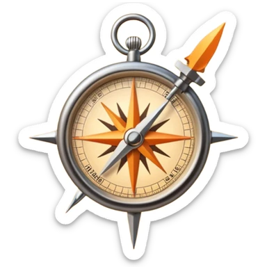 Minimalist emoji of a compass needle snapping firmly toward one direction with a soft sunrise glow behind it, symbolising decisive focus and a new disciplined beginning. Transparent background. sticker