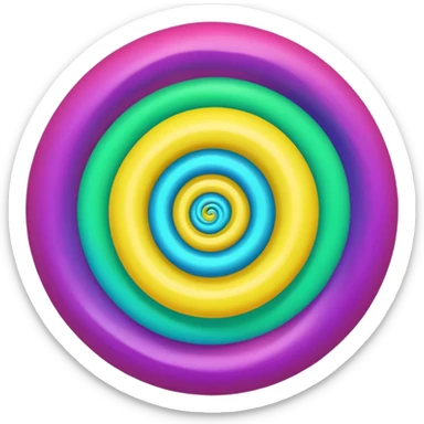 Circular emoji, neon tornado vortex, glowing spiral, blue green outer, purple core, red arc, yellow base sticker