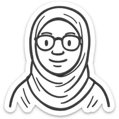 simple portrait of a black girl wearing a hijab and glasses, hand drawn icon style, no background sticker
