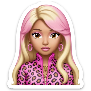 Nicki Minaj wearing a pink leopard print outfit with hair that is half blonde and half pink sticker