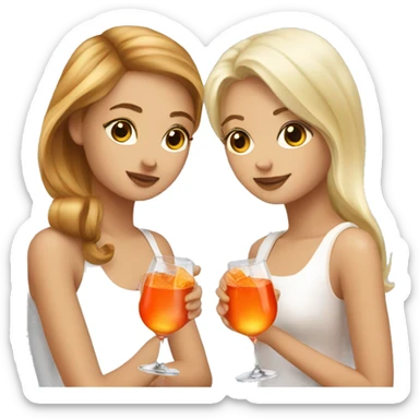 Two girls one blonde and one brown hair drinking aperol sticker