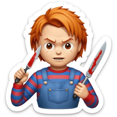 Un emojin de chuky effrayant avec un couteau à la main  sticker