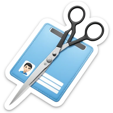 black Scissors cutting a light blue idf ID card in 2 parts .hyper realistic sticker