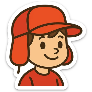 red hunting hat, cartoon style, bright red, cute feeling sticker