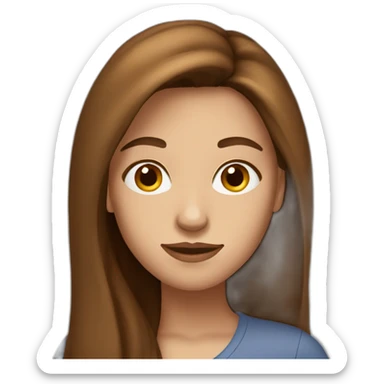 woman with long brown hair and a skinny face sticker