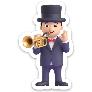 character with a black hat and a trumpet sticker