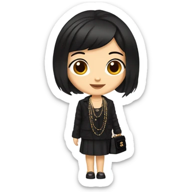 Dark hair Chanel Asian Girl with Birkin bag and Chanel necklace sticker