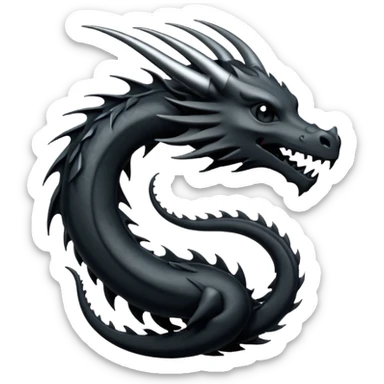 iOS sticker, minimal dragon symbol, monochrome black, dark fantasy sticker