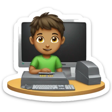 Boy kid play computer sticker