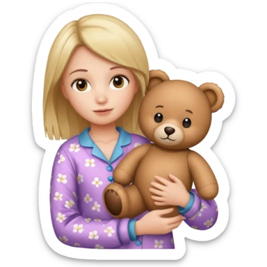 Gere uma menina com pijama e um urso sticker