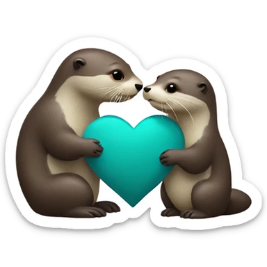 Otter handing another otter a teal colored heart sticker