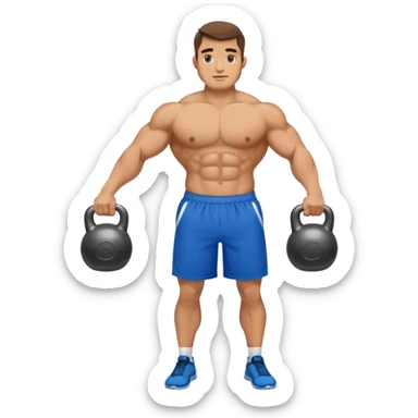 buff man with blue shorts holding kettlebell sticker