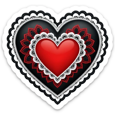red and black heart with white lace, more black than red sticker
