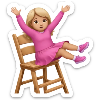 Little Girl fat but not too fat standing but falling off of a chair half in the air chair with pink clothes on standing on chair but fell off sticker