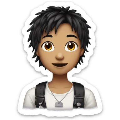 Very tomboy has piercing has double pierced ears and black hair also damon color braces has bangs short shaggy hair sticker