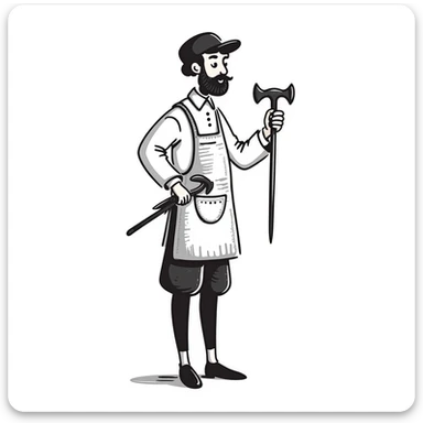 Highly detailed sketch of Victorian era English worker with rugged face, detailed period clothing with fine stitching, realistic proportions, and authentic tools sticker