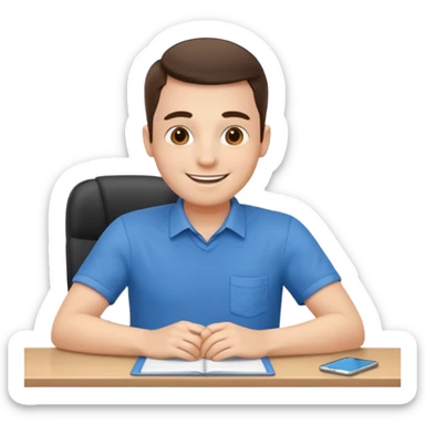 happy employee sitting at a desk sticker