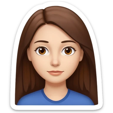 woman with straight brown hair down to her chest middle part brown eyes and eyebrows and slight smile sticker