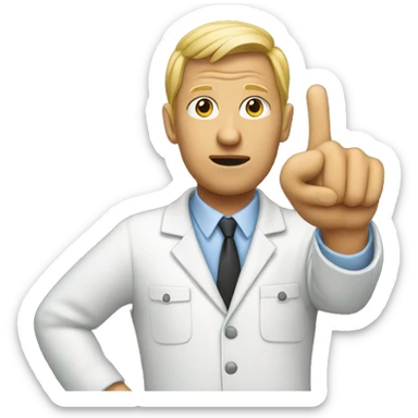 A journalist with a pointing hand sticker