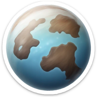 A planet, with icy surface, mostly creamy white, light brown, reddish-brown, grayish blue, and dark charcoal, reflecting its icy plains, organic-rich regions, and rocky surfaces. sticker
