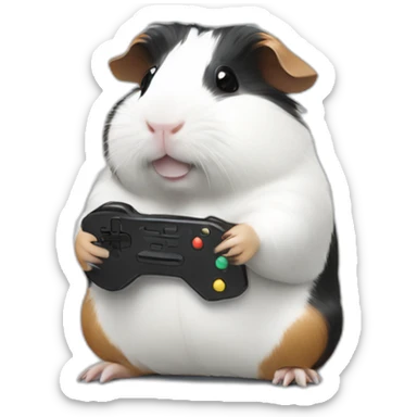 Guinea pig black and white playing videogames sticker