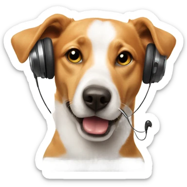 dog eating a chicken wing with earphones in sticker