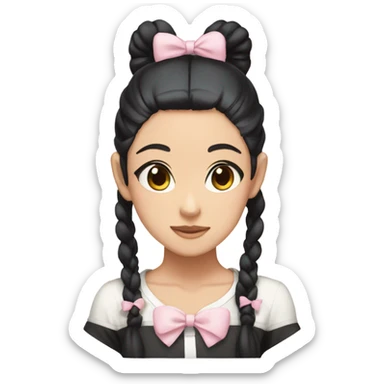 anime girl with two black pigtails and light pink bows  sticker