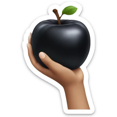 Hand holding a black apple sticker